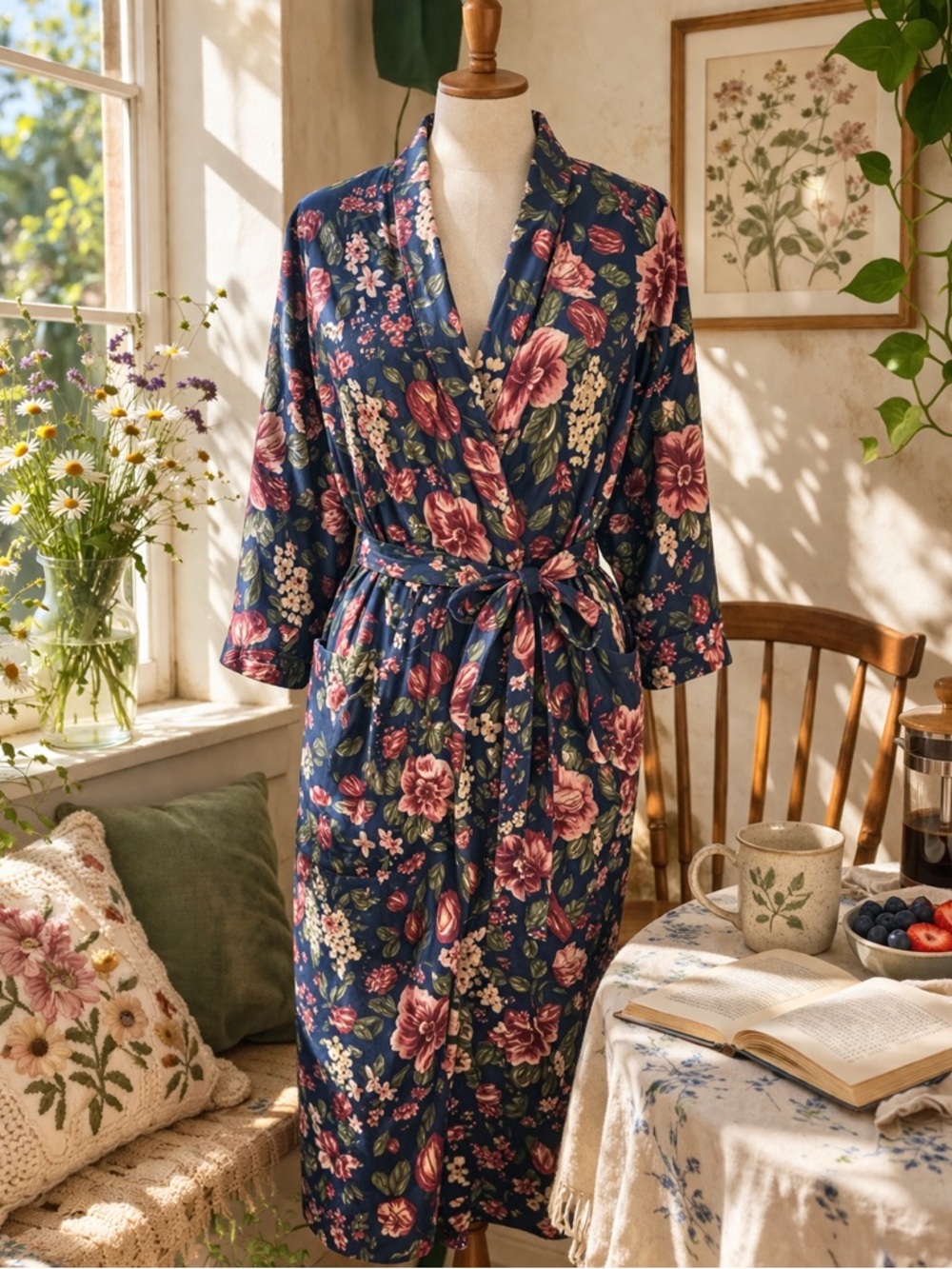 🌼Vintage Erika Taylor Floral Robe Duster Cottage Garden L